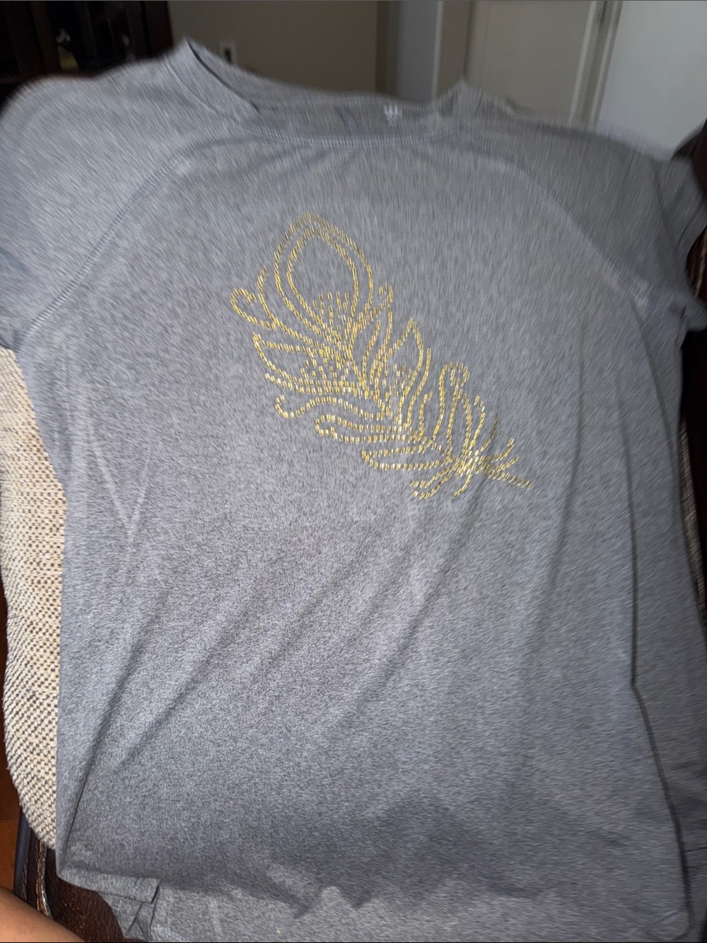 all in motion Gray Kids Top with Gold Feather Design